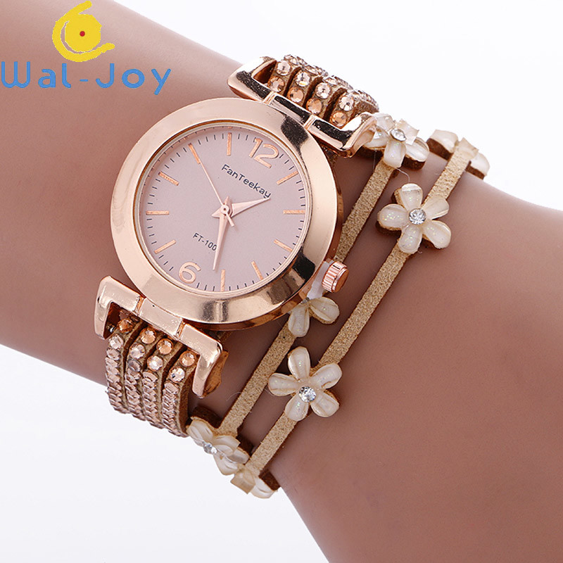 WJ-7029 Fashion diamond women watches flowers bracelet handwatches leather bangle wrist watches
